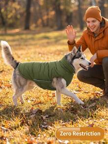 Metglad Dog Winter Padded Coat, Thermal Lined Thickened Pet Cold-Proof Coat, Foldable Plush Stand Collar, With Hidden Leash Hole And Adjustable Drawstring, Comfortable And Non-Restricting, Suitable For Indoor And Outdoor Use For Large, Medium And Small Dogs Snow Suit - Army Green - View 6