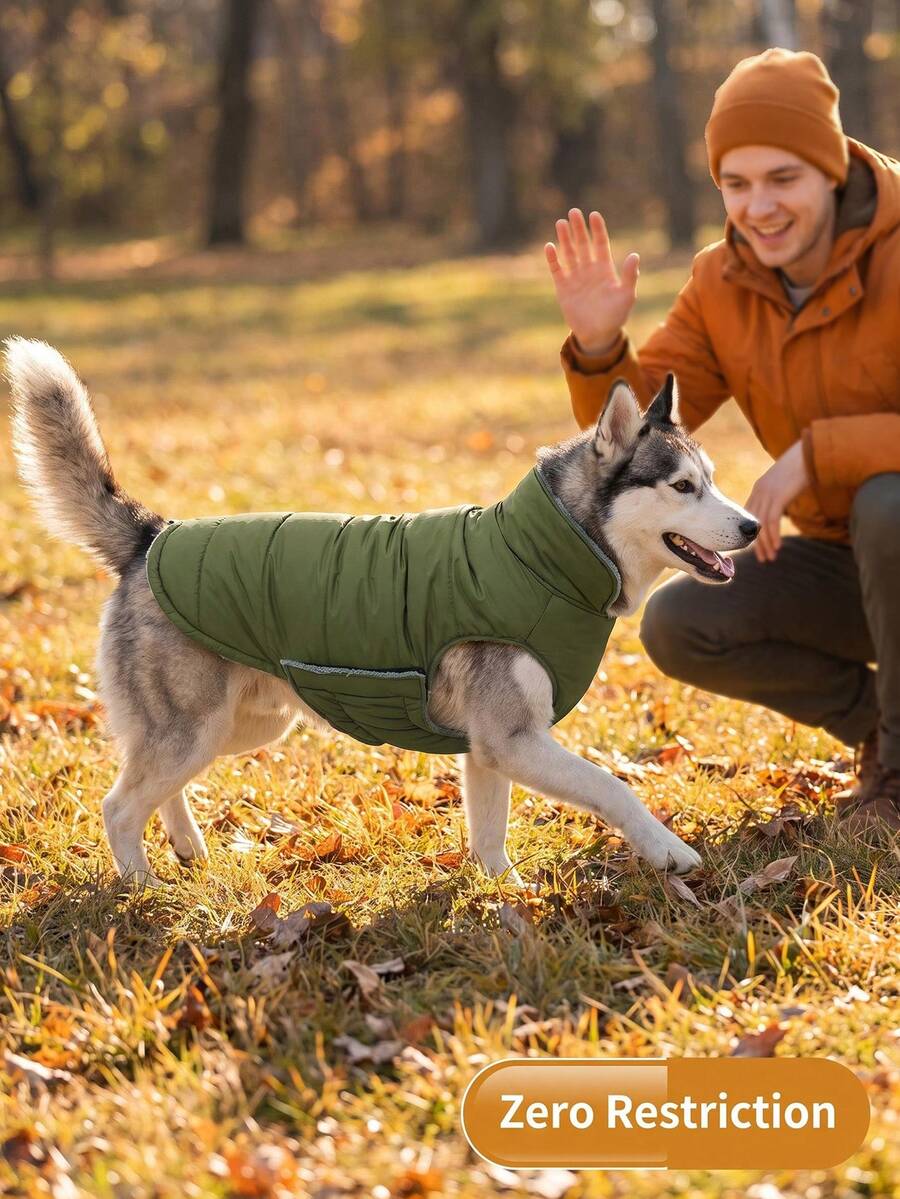 Metglad Mantel Musim Dingin Anjing Berlapisan Termal Tebal Tahan Dingin, Kerah Berdiri Lipat Berbulu, Dengan Lubang Tali Tersembunyi dan Tali Serut yang Dapat Diatur, Nyaman dan Tidak Membatasi, Cocok untuk Penggunaan di Dalam dan Luar Ruangan untuk Anjing Besar, Sedang, dan Kecil.