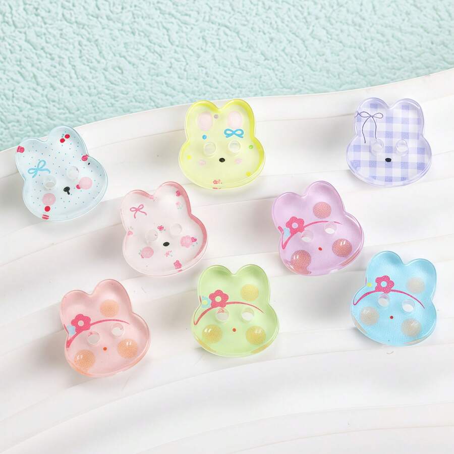 10/16/24/32/40 PCS 1.4cm Cute Jelly Color Cartoon Rabbit Shape Two-Hole All-Season Buttons, Suitable For Clothing Accessories, Dresses, Jackets, Shirts, Knitted Sweaters DIY Accessories, Dolls, Phone Case Decorations