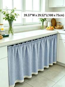 1 buah Tirai Pendek Gingham Elegan, Rok Meja, Dekorasi Trim Renda Unik, Tirai Jendela Gaya Kafe, Cocok Untuk Jendela Lemari, Dapur, dan Kamar Mandi - Blue and White - View 9