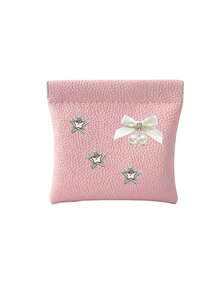 Cute Star Bow‑Pearl Decor Self-Closing Wallet Passport Document Holder Data Cash Storage Bag Cosmetic Bag Vacation Travel Essentials Accessories - Multicolor - View 12
