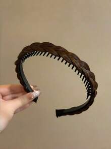 1pc Braided Wig Headband, Natural Non-Slip Toothed Hair Hoop For Women, Easy Styling Hair Accessory - Multicolor - View 4