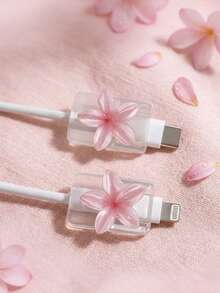 2入數據線保護套,充電線防斷裂,樹脂材質,無需電池,適用於 Type-C-Type-C,適用於 Type-C- - 2pcs粉紅雞蛋花 - 查看 3