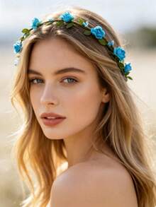 1/4 Pack Baby's Breath Flower Wreath Headpiece For Women, French Fairy Style Floral Crown Hair Accessory, Elegant Bridal Wedding Head Flower, Beach Party Medieval Cosplay Anniversary Photo Shoot Styling Accessory, Bridesmaid Gift, Forest Angel Elf Princess Style Hair Decoration - Multicolor - View 3