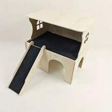 木製寵物屋附隧道，適合兔子、天竺鼠及其他小型寵物，為小動物提供完美的棲身之處 - B - 查看 1