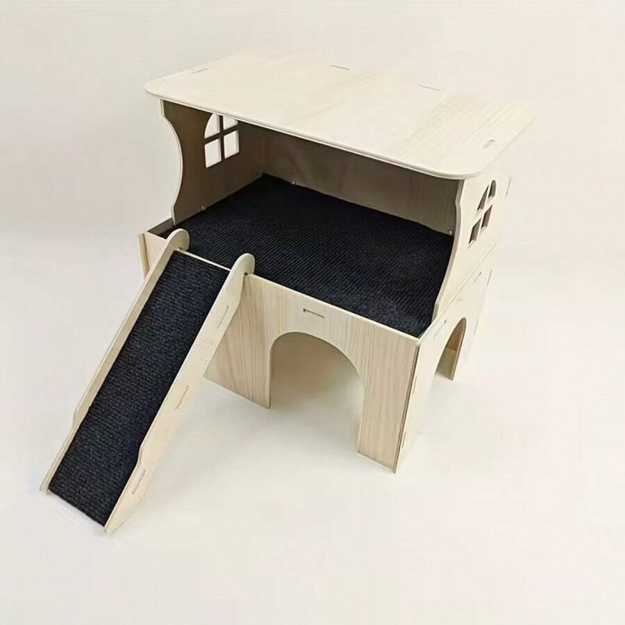 木製寵物屋附隧道,適合兔子、天竺鼠及其他小型寵物,為小動物提供完美的棲身之處 - B - 查看 1