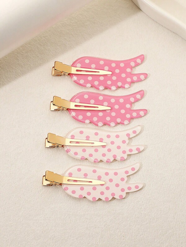 4pcs Cute Pink Retro Polka Dot Angel Wing Hair Clips, Y2K Versatile Women's Hair Accessories For Daily Wear And Dating