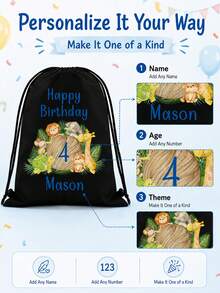 Tas Serut Nama Hewan Kebun Binatang Liar yang Disesuaikan - Ransel Teks Kebun Binatang yang Dipersonalisasi, Cocok untuk Piknik, Tas Hadiah Unik, Dapat Digunakan sebagai Hadiah Pesta Ulang Tahun, Hadiah Baby Shower, dan Hadiah Ulang Tahun yang Dipersonalisasi - MultiWarna - View 6