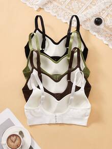 4PCS Women Seamless Solid Lace Wireless Bras, Adjustable Straps, 3D Cups, Soft Comfy Daily & Light Sports Intimates - Multicolor - View 3
