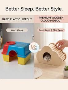 Wooden Hamster Hideout, Natural Cloud-Shaped Hamster House, Suitable For Hamsters, Gerbils And Mice, Beautiful Small Pet Nesting Habitat And Cage Accessory, Chewing Landscape Accessory - one-size - View 8