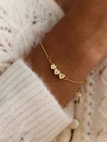 Women's Customized Engraved Initial Heart Bracelet, Stainless Steel Personalized Heart Letter Bracelet, Fashion Minimalist Customized Jewelry - Multicolor - View 5