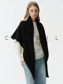 1pc Solid Color Fashion Elegant Lady Style Versatile Wool Knitted Triangle Scarf Shawl For Autumn/Winter Daily Wear - Flower Coffee - View 5
