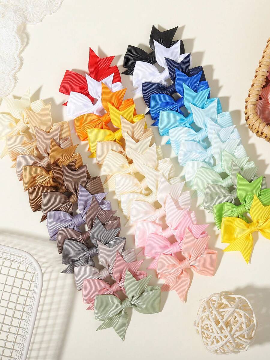 24pcs Full Color Ribbed Bow Hair Clips, Minimalist Gentle Non-Damaging Hair Accessories, Daily Atmospheric Headwear