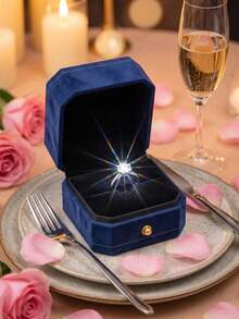 1pc Navy Blue Velvet Wedding Ring Box, Elegant Surprise Engagement Ring Cushion, Suitable For Bride, Romantic Ceremony Proposal Accessory, Used For Proposal, Engagement, Wedding Accessory And Wedding Decoration - Navy Blue - View 10