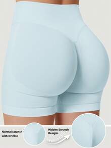 Seamless Butt-Lifting Sports Shorts, Suitable For Fitness, Cycling, Running, Leggings Summer - Breezy Blue - View 2