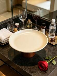 1pc Cream-Colored Wooden Base Decorative Tray, Space-Saving, Suitable For Home, Living Room, Dining Room, Kitchen, Bathroom, Home Decor Essential, Perfect For Wedding Season, Graduation Season, Can Hold Soap, Candles, Ideal Choice For Birthday Gift, Kitchen Accessory, Table Tray, Fruit Tray, Graduation Season Decoration - Cream - View 5