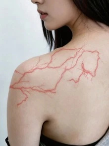 1pc Halloween Pink Halo Lightning Bolt Pattern Temporary Waterproof Tattoo Sticker For Arm, Shoulder, Back, Waist, Abdomen, Body, DIY Party Gift, Holiday Gift - Pink - View 3