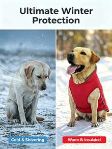 Metglad Dog Winter Padded Coat, Thermal Lined Thickened Pet Cold-Proof Jacket, Foldable Plush Stand Collar, With Hidden Leash Hole And Adjustable Drawstring, Comfortable And Non-Restrictive, Suitable For Large, Medium And Small Dogs For Indoor And Outdoor Use - Red - View 9