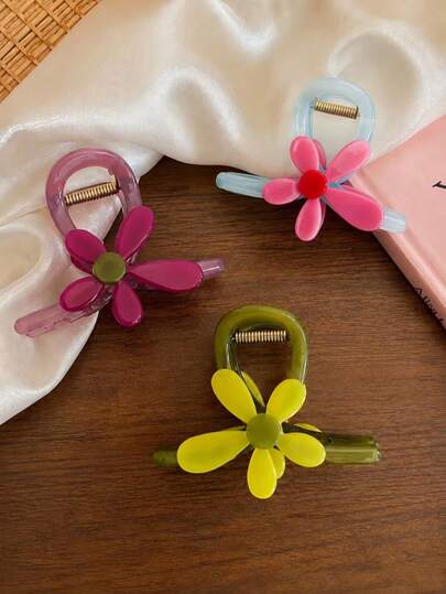 3/1pc Fresh Floral Rose Red/Blue/Green Plastic Hair Claw, Elegant Versatile Hair Claw Back Of Head Hair Clip, Fashionable Versatile Elegant Minimalist Solid Color Hair Claw, Suitable For Daily, Casual, Party, Beach, Vacation, Hairstyle Design, Face Washing/Hair Washing, Makeup, Clothing Accessories, Spring Hair Claw, Summer Hair Claw, Autumn Hair Accessories, Winter Hair Claw