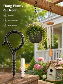 12pcs Q-Shaped Hooks With Clips, Outdoor String Light Hooks, Windproof Screw Hooks For Hanging Outdoor String Lights, Christmas Lights, Plants And Hanging Baskets - One Size Fits All - View 5