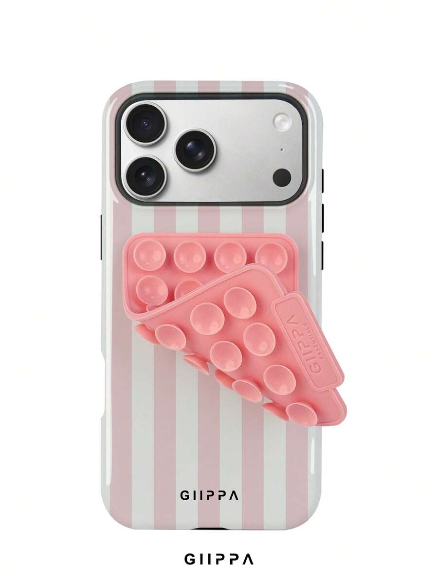GIIPPA 1件淺粉色與淺灰色白色條紋圖案設計手機殼 17 Pro Max + 粉色吸盤,相容於手機 16 Pro Max、15 Pro Max、14 Pro Max,韓式高端時尚趣味手機殼,適用於 11/12/13/14/15/16 Pro Max Plus,男女皆宜的優雅設計,送給女朋友的完美禮物,適合聖誕節、情人節、復活節、婚禮季和生日! - 淺粉色 - 查看 1