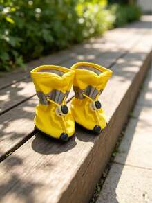 Dog Shoes With Adjustable Drawstring, Rubber Sole, Non-Slip Pet Boots, Outdoor Camping Hiking Paw Protection Shoes, Dirt-Resistant And Wear-Resistant Dog Shoes - Yellow - View 6