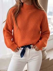 Women Sweaters Rib-Knit Plain Casual - Jeruk - View 10