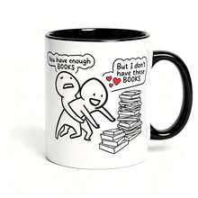 11oz Two‑Tone Ceramic Coffee Mug, Funny Book Lover Cartoon Graphic Cup, Microwave Dishwasher , Humorous Reading Themed Birthday Holiday Gift For Bookworms Readers Bibliophiles - Multicolor - View 9