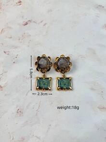 ZAA Antique Gold Two-Tier Gemstone Dangle Earrings, Vintage Medieval Earth Tone Statement Earrings For Fall Party - Geometric Resin Earrings - View 6