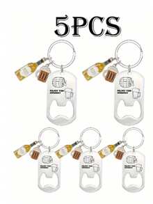 Stainless Steel Bottle Opener Keychain, Vintage Y2K Style DIY Bag Charm, 1pc/5pcs Combination/Single Keychain Option - Multicolor - View 4