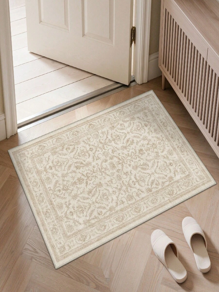1pc Beige Paisley Pattern Rug, Modern Minimalist, Velvet Material, Indoor Door Mat, Bathroom Mat, Kitchen Mat, Absorbent Quick-Drying, Room Decor, Non-Slip Wear-Resistant, Trimmable, Easy To Clean, Washable, Home Decor, Floor Decoration, Floor Protection - Beige Paisley Pattern - View 1
