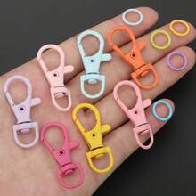 112pcs/Box DIY Random Mixed Color Key Ring Making Parts, Includes 12pcs Colorful Enamel Rotating Lobster Clasp + 100pcs Jump Rings, Suitable For Braided DIY Keychains, Bag Charms, Spring Clasps, Pet Collar Connectors, Open Connectors, Keychain Accessory Making Materials, DIY Key Ring Accessory Making - Lobster Buckle & Jump Ring - View 2