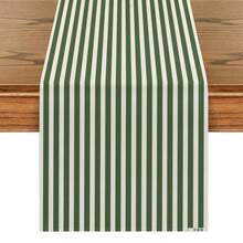 1pc,Minimalist Striped Table Runner,Protective Cover,Rectangular Tablecloth,Washable,Suitable For Home Dinner,Coffee Table,Kitchen And Dining Room Decor,Table Decor Party And Scene Decoration,Home Decor,Outdoor Patio Table Runner Decor,Entryway Decor,Fireplace Decor - Olive Green - View 10