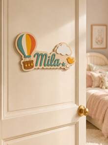 Custom Hot Air Balloon Name Sign, Personalized Room Door Decor, Customized Wooden Wall Plaque, Customizable Holiday Gift For Bedroom, Kids Room Decor - Style C - View 2