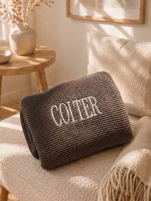 1pc Customized Name Embroidered Knitted Throw Blanket, Personalized Letter Knitted Blanket, 6 Colors Available, Casual Home Decor Accessory, Cute Holiday Gift Choice For Family Occasions - Multicolor - View 4