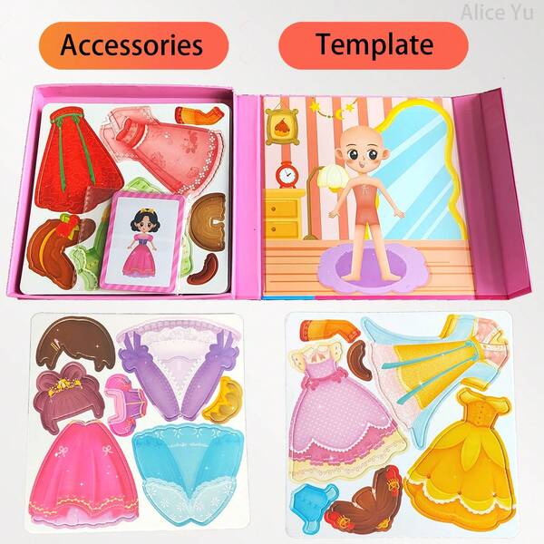 Magnetic Dress‑Up Quiet Busy Book For Toddler Girls,10 Outfit Themes 29 Reusable Magnetic Accessories,Early Educational Learning Toy,Preschool Travel Activity,Birthday Present For Kids Age 3+