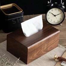 1 Peça Caixa de Lenços de Madeira de Nogueira, Caixa de Papel de Madeira Maciça para Sala de Estar, Caixa de Armazenamento de Mesa, Caixa de Lenços de Decoração Doméstica para Banheiro, Acessório de Cozinha - Multicolorido - Visão 1