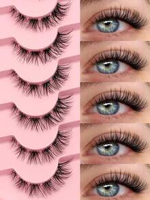 Asiteo 7 Pairs Cat Eye Natural False Eyelashes, Invisible Band Faux Mink Hair, Fluffy & Dense Full Strip Lashes - Black - View 1