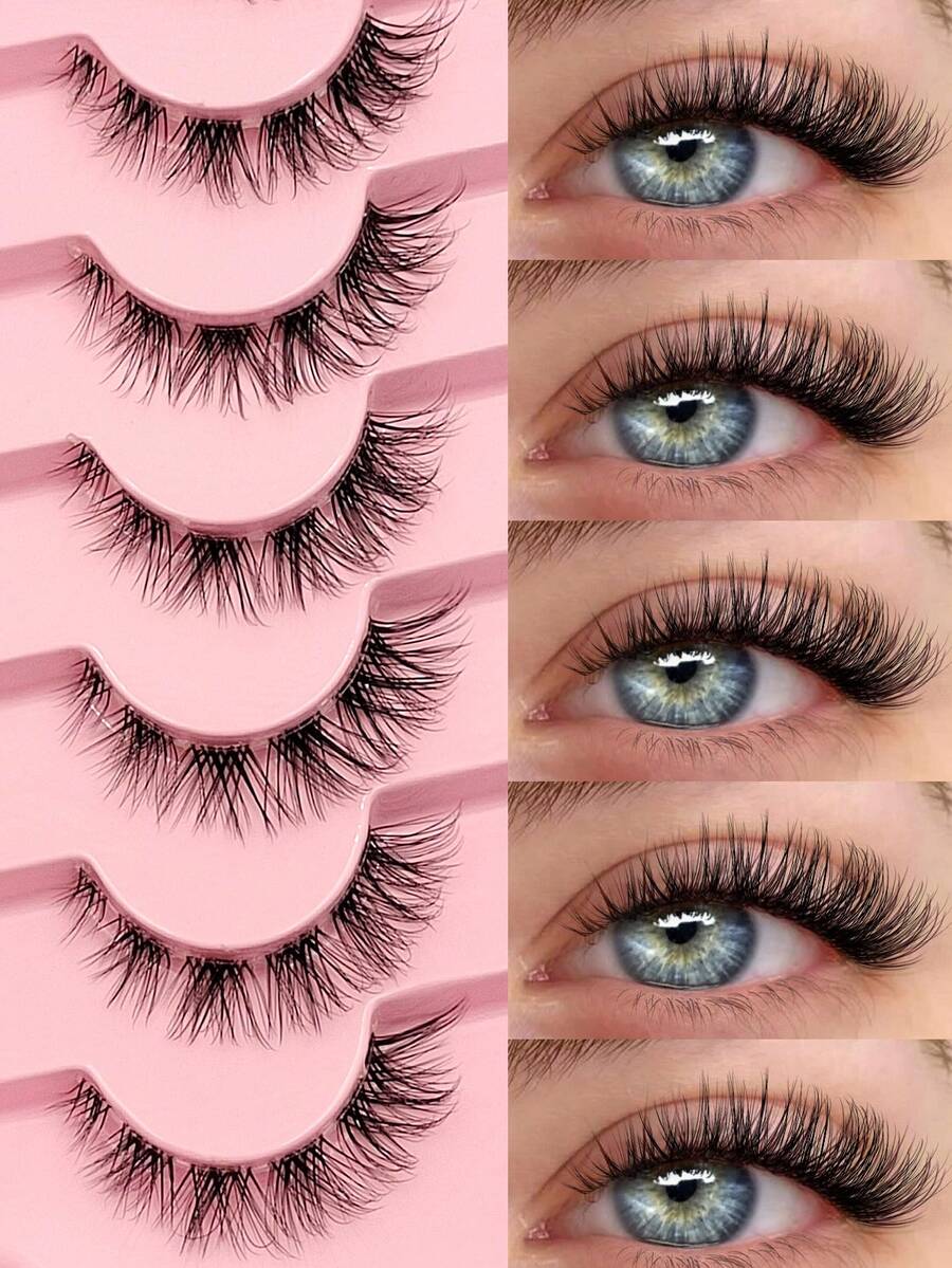 Asiteo 7 Pairs Cat Eye Natural False Eyelashes, Invisible Band Faux Mink Hair, Fluffy & Dense Full Strip Lashes - Black - View 1