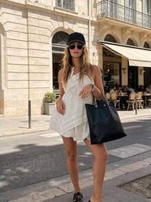 Camellia Summer New Women's European And American Style Fashion Sexy Design Versatile Halter Neck Floral Asymmetric Top White - White - View 3