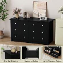 Black Dresser For Bedroom With 6 Drawers, 47.2" Wood Dresser Chests Of Drawers, Anti-Tip, Storage Organizer, TV Stand For Living Room, Closet, Hallway, Dormitory - Jet Black - View 3