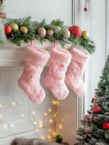 17.7 Inch 1/2pcs Pink Faux Fur Christmas Stockings, Christmas Stocking Hanging Decor, Candy Gift Bag, Christmas Decoration - Pink Christmas Stocking - View 5