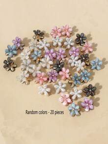 10/20/30pcs Random Mixed Color Alloy Crystal Flower Hair Clips, Exquisite Flower Shaped Hair Clips, Camellia Mini Claw Hair Clips, Suitable For Girls Side Hairstyles, Hair Accessories, Hair Clips For Braiding, Suitable For Daily Wear, Parties, Vacations. - Multicolor - View 10