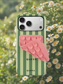 GIIPPA 1件橄欖綠與淺奶油綠條紋圖案設計手機殼，適用於Phone 17 Pro Max，附粉色吸盤，兼容Phone 16 Pro Max、15 Pro Max、14 Pro Max，韓系高端時尚趣味手機殼，適合11/12/13/14/15/16 Pro Max Plus，男女皆宜的優雅設計，送給女友的聖誕節、情人節、復活節、婚禮季和生日完美禮物！ - 橄欖綠 - 查看 9