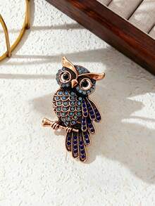 Bros Burung Hantu Antik, Dihiasi Batu Permata Biru, Bros Hewan Enamel, Aksesori Elegan Cocok untuk Halloween, Pesta, dan Pemakaian Sehari-hari - Biru - View 2