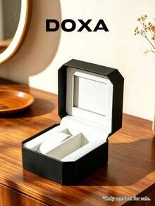 DOXA Black Angular Flip Top Jewelry Storage Box With Dual Compartments, Padded Lining And Slot Dividers, Luxury Birthday Anniversary Gift Box - Black - View 5