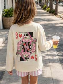 Tween Girl 1pc Printed Long Sleeve T-Shirt, Suitable For Girls' Autumn/Winter Top, Young Student Children's Clothing, Suitable For Outerwear And Layering - Apricot - View 2