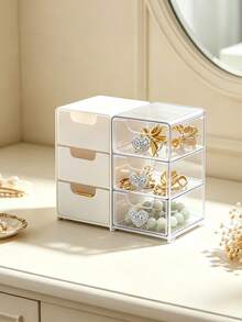 ElegantShining Heart-Shaped Desktop Storage Box With 3 Drawers, Suitable For Office And Vanity | Transparent Office Supplies Storage Drawer, Desktop Organizer Box, Suitable For Cosmetics, Jewelry, Crafts, Beads, Pens And Stationery - Multicolor - View 4