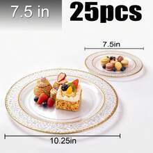 10-50pcs/Set, 7.5 Inch/10.25 Inch Transparent Hammered Gold Rim Plates, Reusable Tableware, Suitable For After-Meal Cleanup, Party, Family Gathering, Various Celebrations, Halloween, Christmas, Valentine's Day, Thanksgiving, Mother's Day And Daily Use, Celebration Supplies, Party Tableware, Decorative Plates, Elegant Tableware, Lightweight Tableware, Durable Tableware, Serving Plates, Event Tableware - Clear - View 20