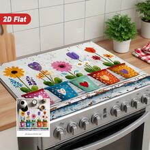 (Hot !!) 1pc Colorful Floral Pattern, 2D Printed Flat Stove Mat, Rubber Non-Slip Heat-Resistant Stove Cover Pad, Suitable For Induction Cooktop, Glass Stove, Multi-Functional Scratch-Resistant Mat, Best Choice For Oven, Washing Machine, Dryer, Kitchen Decor - Multicolor - View 2